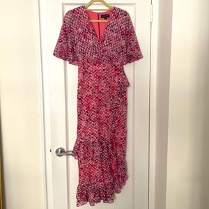 Saloni Pink Floral Midi Dress